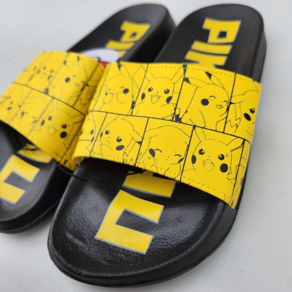 NEW Men's Size 7 Sandals Pikachu Pokemon Yellow Black Slip On Slides Pokémon NWT - Picture 6 of 10